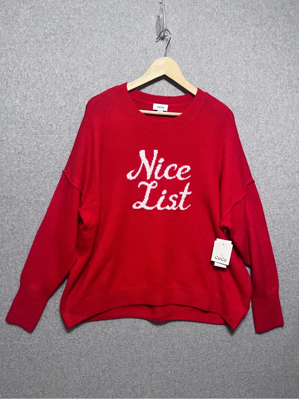 CeCe New Red 'Nice List' Crew Neck Sweater L Holiday